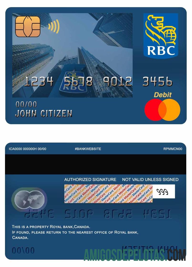 Cartão de débito Mastercard do Royal Bank do Canadá exemplo